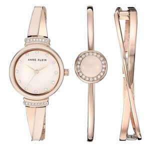 Women's Premium Crystal Accented Watch and Bangle Set Rose Gold /Pink